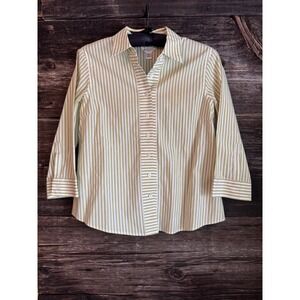 Y2K Talbots Petites Light Green Stripe Wrinkle Resistant Shirt 10